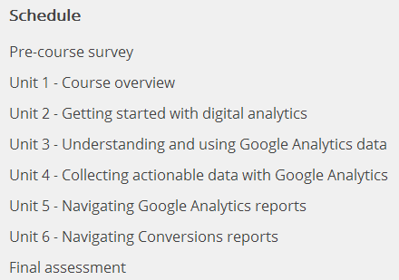 Google Analytics Academy Schedule