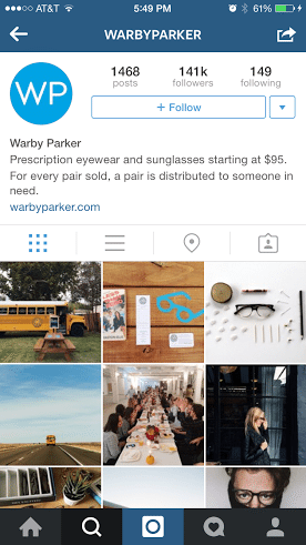 warby parker instagram profile